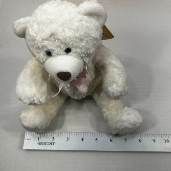 Beta Toys White Teddy Bear Plush 8 Inches Tall Stuffed Animal Pink Ribbon New - Picture 11 of 12